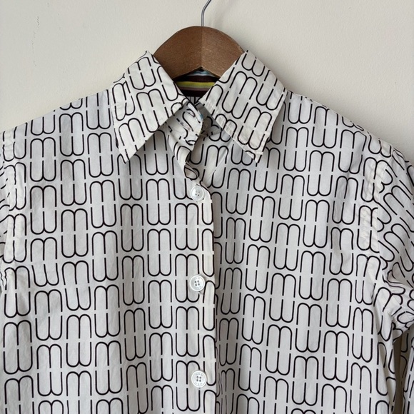 Winter & Miggs Button Front Shirt 6 Cream Brown Logo WM - Picture 2 of 8